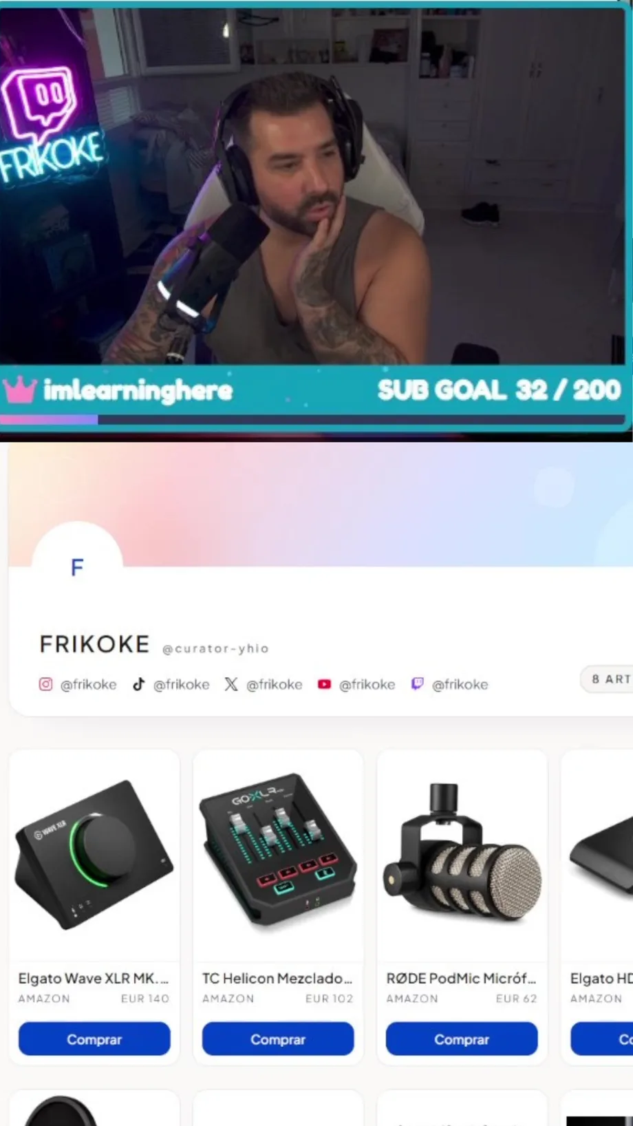 Directo de frikoke y wishlist pública de Mimo en pantalla